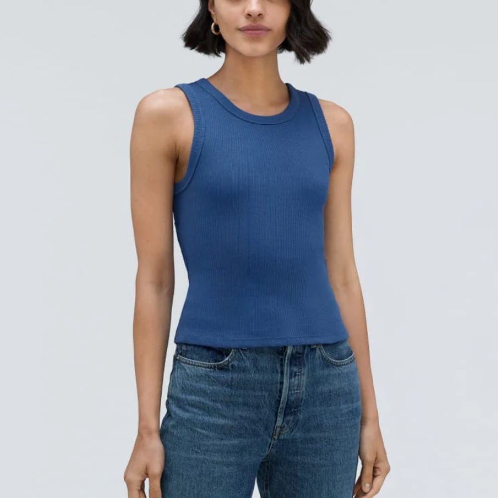 Everlane The Ribbed Cut Out Tank Women's Blue Sleeveless Top